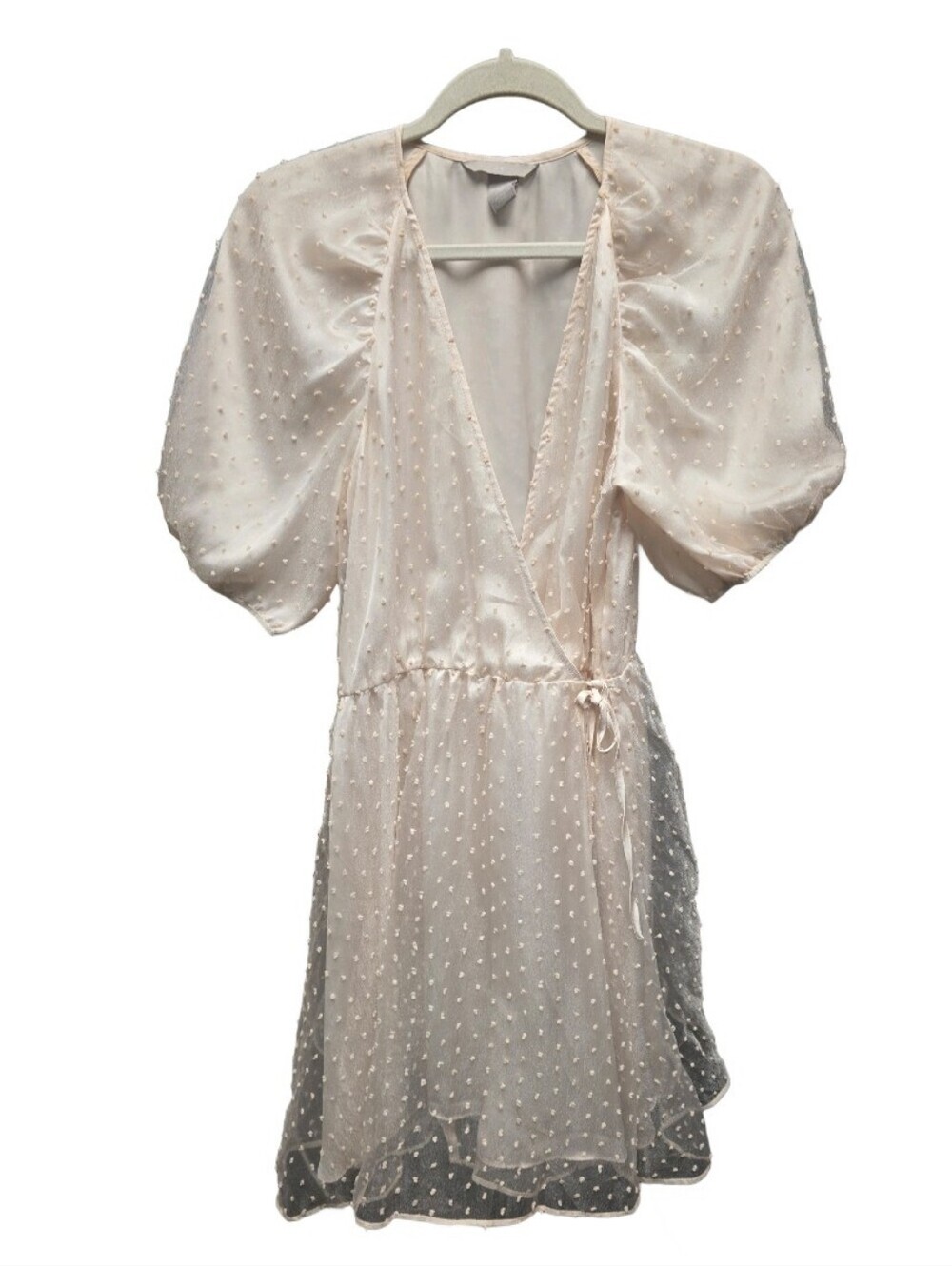 H&M | Organza Swiss Dot Pale Pink Wrap Dress Sz. M